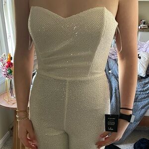 NWT Lulu's White Sequin Strapless Jumpsuit